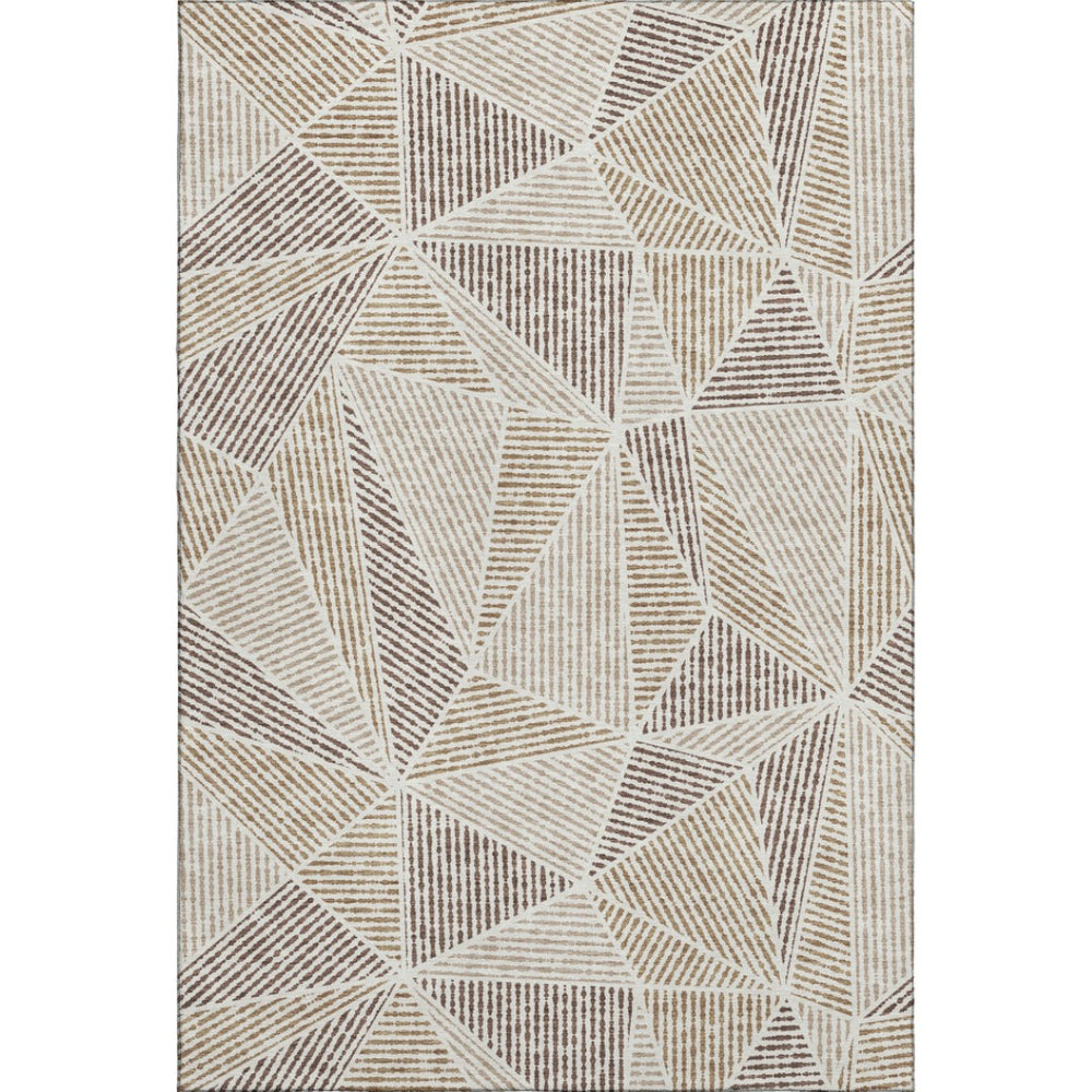 HomeRoots 10' X 14' Geometric Area Rug in Brown & Beige – Washable, UV-Protected, Durable for High-Traffic Spaces 651947