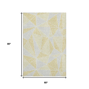 HomeRoots 5' X 8' Gold and Gray Geometric Area Rug - Washable, UV Protected, Durable, Stylish for Everyday Use 651949