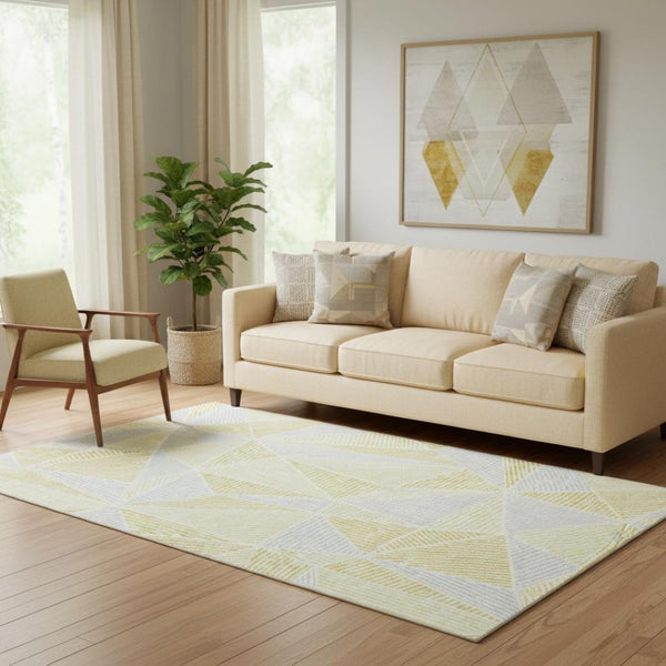HomeRoots 5' X 8' Gold and Gray Geometric Area Rug - Washable, UV Protected, Durable, Stylish for Everyday Use 651949