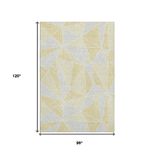 HomeRoots 8' X 10' Gold and Gray Geometric Area Rug - Washable, Stain-Resistant, UV-Protected for Modern Homes 651951