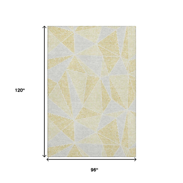 HomeRoots 8' X 10' Gold and Gray Geometric Area Rug - Washable, Stain-Resistant, UV-Protected for Modern Homes 651951