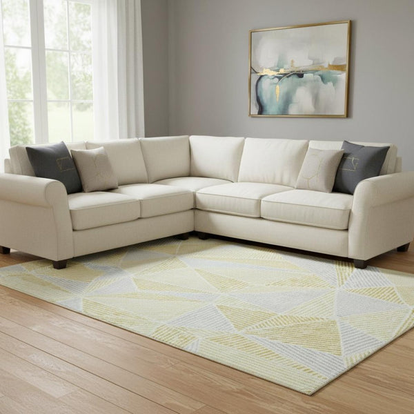 HomeRoots 8' X 10' Gold and Gray Geometric Area Rug - Washable, Stain-Resistant, UV-Protected for Modern Homes 651951