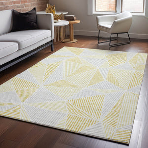 HomeRoots 8' X 10' Gold and Gray Geometric Area Rug - Washable, Stain-Resistant, UV-Protected for Modern Homes 651951