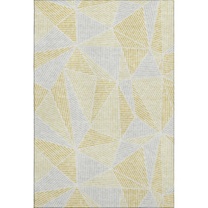 HomeRoots 8' X 10' Gold and Gray Geometric Area Rug - Washable, Stain-Resistant, UV-Protected for Modern Homes 651951