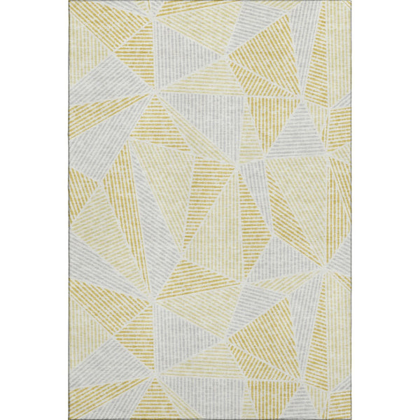 HomeRoots 8' X 10' Gold and Gray Geometric Area Rug - Washable, Stain-Resistant, UV-Protected for Modern Homes 651951