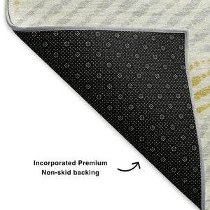 HomeRoots 8' X 10' Gold and Gray Geometric Area Rug - Washable, Stain-Resistant, UV-Protected for Modern Homes 651951