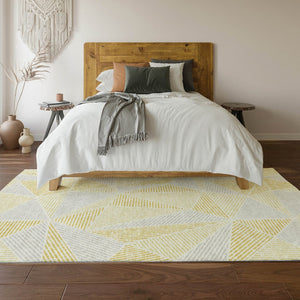 HomeRoots 8' X 10' Gold and Gray Geometric Area Rug - Washable, Stain-Resistant, UV-Protected for Modern Homes 651951
