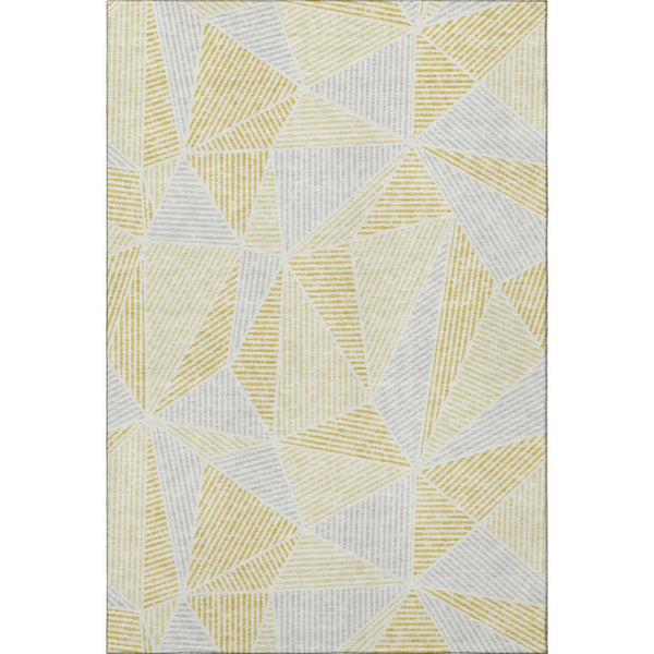 HomeRoots 8' X 10' Gold and Gray Geometric Area Rug - Washable, Stain-Resistant, UV-Protected for Modern Homes 651951