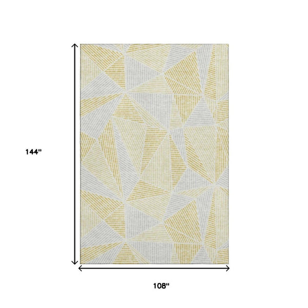 HomeRoots 9' Gold and Gray Geometric Washable Area Rug - UV Protected, Durable, Stylish & Easy to Clean! 651952