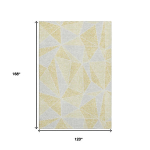 HomeRoots 10' X 14' Gold and Gray Geometric Area Rug - Stylish, Washable, UV-Protected for Modern Living Spaces 651953