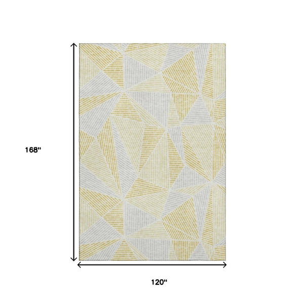HomeRoots 10' X 14' Gold and Gray Geometric Area Rug - Stylish, Washable, UV-Protected for Modern Living Spaces 651953