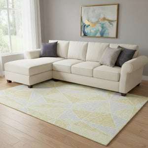 HomeRoots 10' X 14' Gold and Gray Geometric Area Rug - Stylish, Washable, UV-Protected for Modern Living Spaces 651953