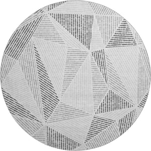HomeRoots 8' Gray and Silver Geometric Round Rug - Washable, UV-Protected, Stain-Resistant, Stylish Comfort 651956