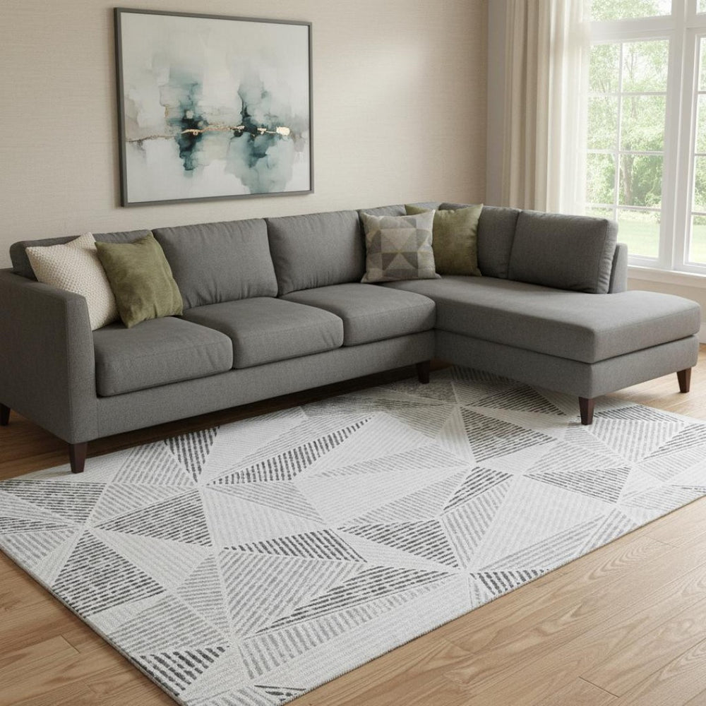 HomeRoots 8' X 10' Gray and Silver Geometric Area Rug – Washable, UV Protected, Stylish for Busy Homes! 651957