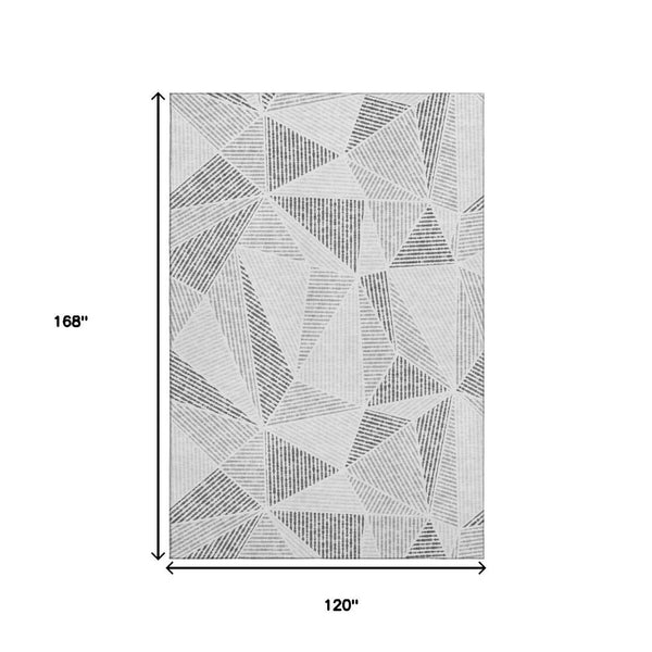 HomeRoots 10' X 14' Gray And Silver Geometric Area Rug - Washable, UV Protected, Modern Design for High Traffic 651959