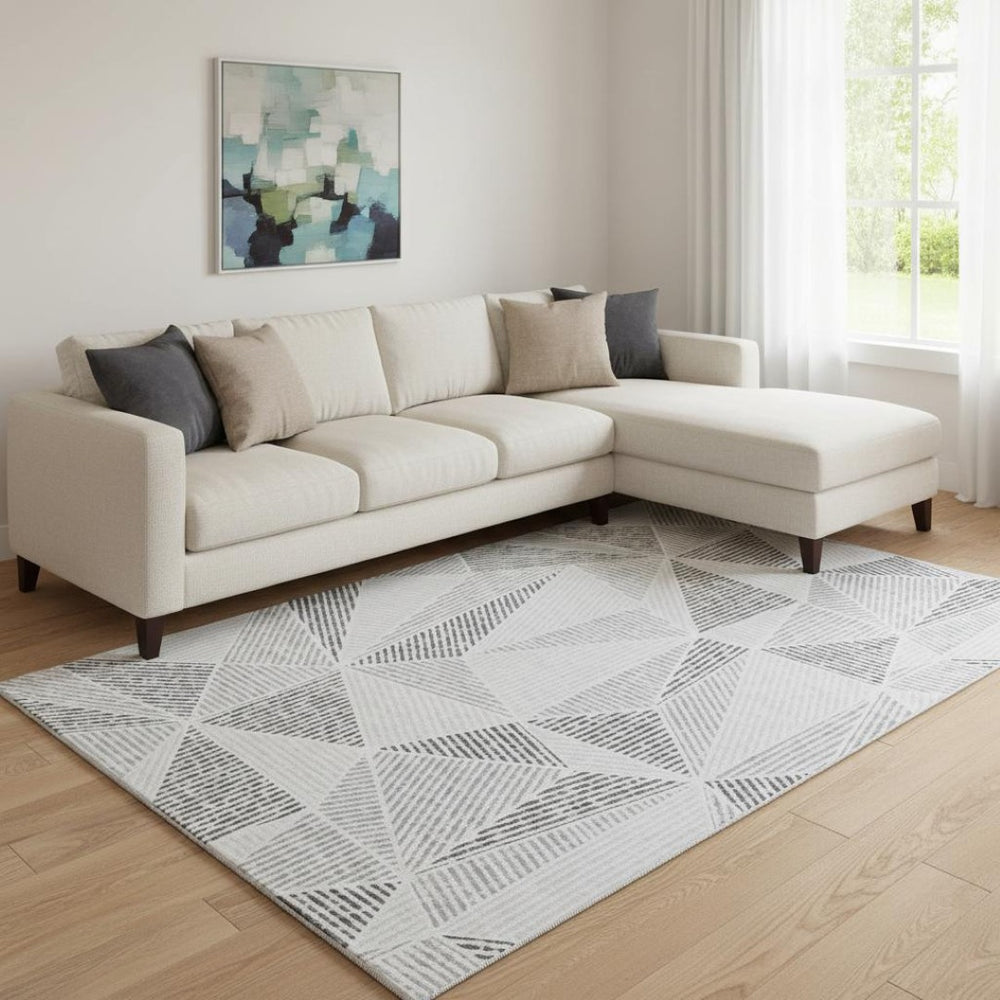 HomeRoots 10' X 14' Gray And Silver Geometric Area Rug - Washable, UV Protected, Modern Design for High Traffic 651959