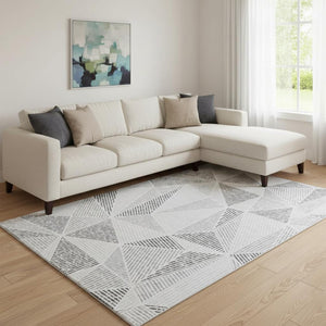 HomeRoots 10' X 14' Gray And Silver Geometric Area Rug - Washable, UV Protected, Modern Design for High Traffic 651959