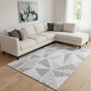 HomeRoots 10' X 14' Gray And Silver Geometric Area Rug - Washable, UV Protected, Modern Design for High Traffic 651959