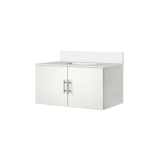 English Elm Glossy White Bath Vanity With Cultured Marble Top - Modern Design & Soft-Close Features, 36"W X 22"D B2731P258636