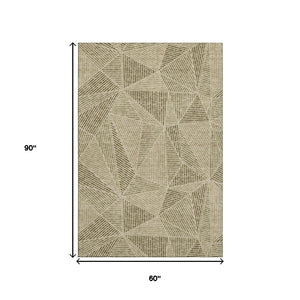 HomeRoots 5' X 8' Stylish Khaki & Beige Geometric Area Rug - Durable, Stain Resistant, UV Protected & Washable 651961
