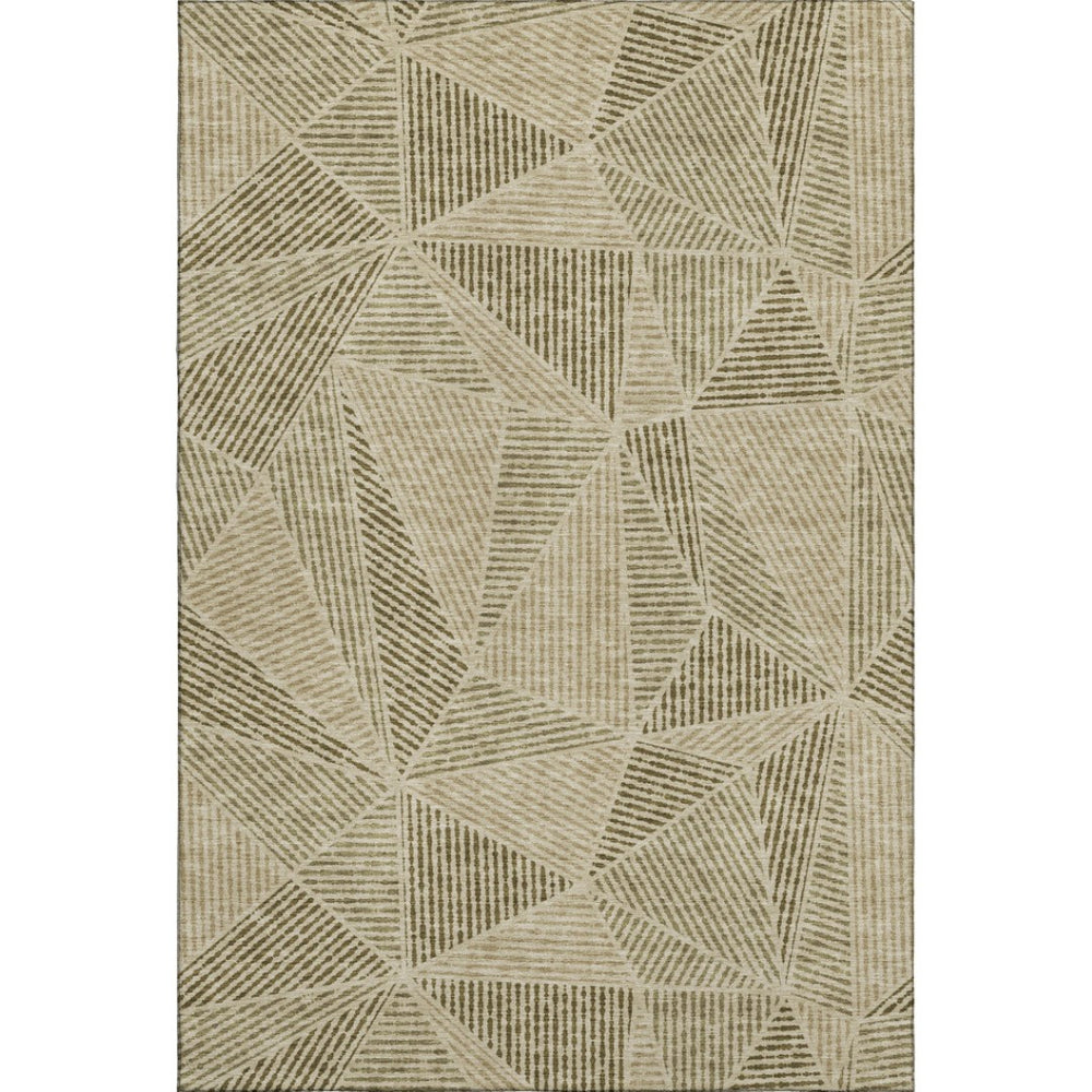 HomeRoots 5' X 8' Stylish Khaki & Beige Geometric Area Rug - Durable, Stain Resistant, UV Protected & Washable 651961