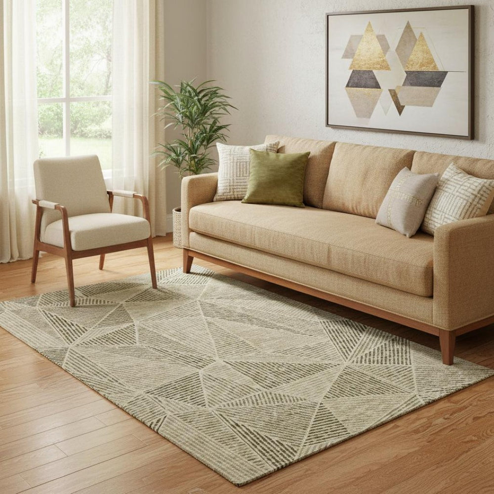 HomeRoots 5' X 8' Stylish Khaki & Beige Geometric Area Rug - Durable, Stain Resistant, UV Protected & Washable 651961