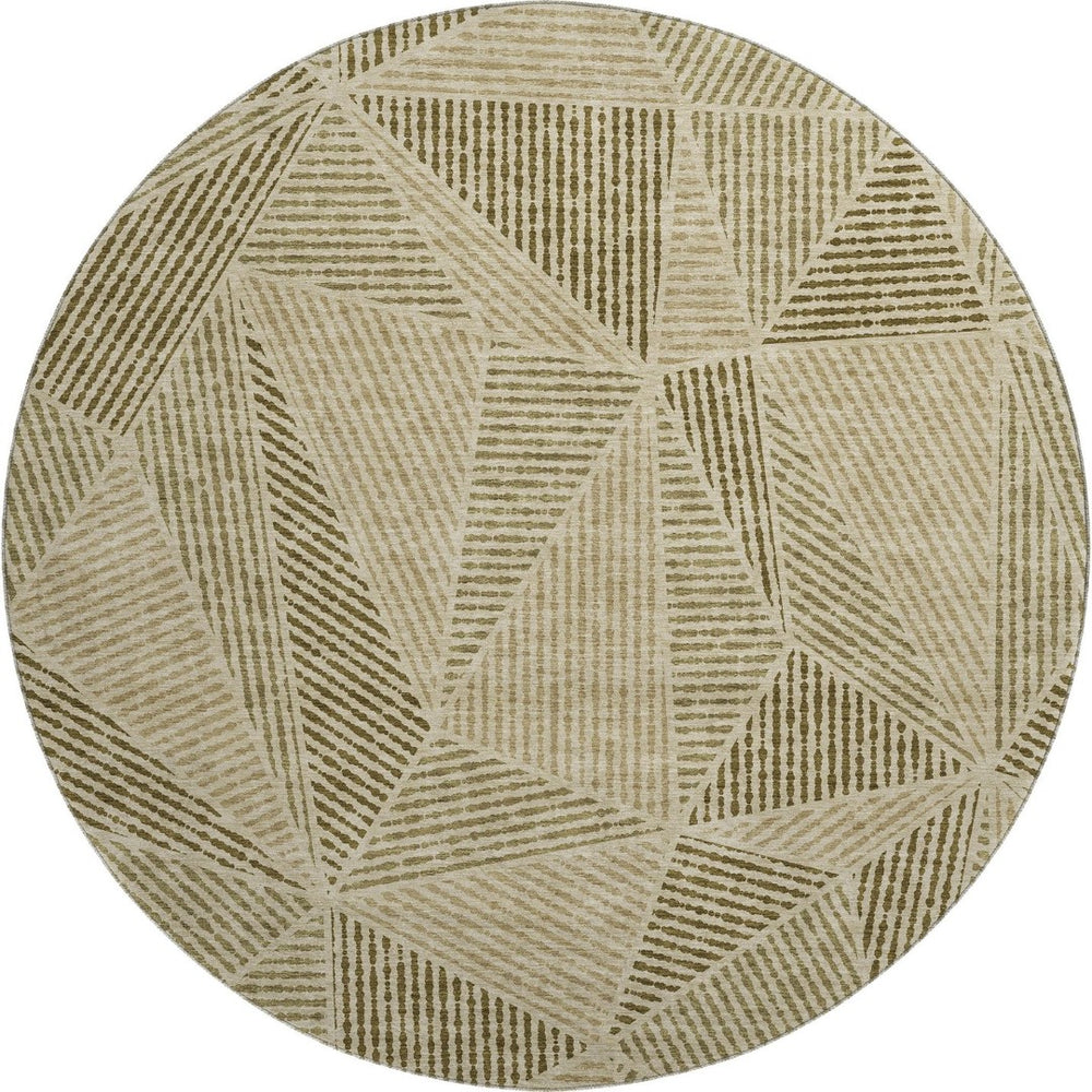 HomeRoots 8' Khaki and Beige Geometric Washable Round Rug - Durable, Stylish, UV Protected for Busy Homes 651962