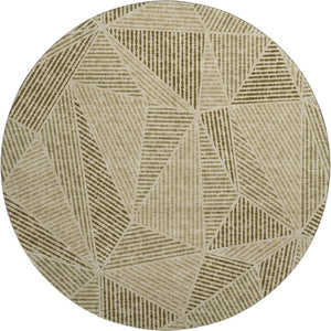 HomeRoots 8' Khaki and Beige Geometric Washable Round Rug - Durable, Stylish, UV Protected for Busy Homes 651962