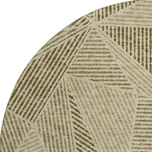 HomeRoots 8' Khaki and Beige Geometric Washable Round Rug - Durable, Stylish, UV Protected for Busy Homes 651962