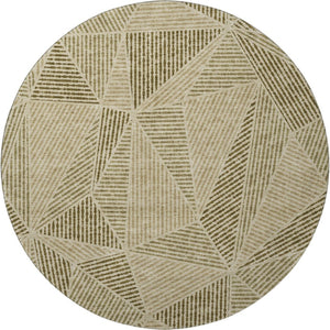 HomeRoots 8' Khaki and Beige Geometric Washable Round Rug - Durable, Stylish, UV Protected for Busy Homes 651962