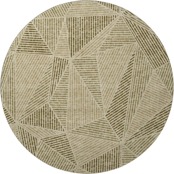 HomeRoots 8' Khaki and Beige Geometric Washable Round Rug - Durable, Stylish, UV Protected for Busy Homes 651962