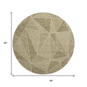 HomeRoots 8' Khaki and Beige Geometric Washable Round Rug - Durable, Stylish, UV Protected for Busy Homes 651962