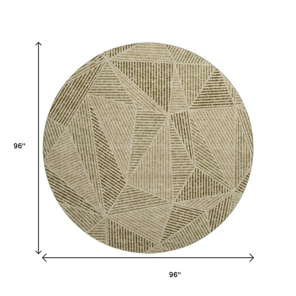 HomeRoots 8' Khaki and Beige Geometric Washable Round Rug - Durable, Stylish, UV Protected for Busy Homes 651962