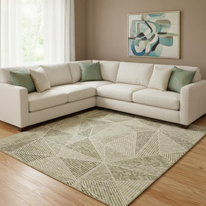 HomeRoots 8' X 10' Stylish Khaki & Beige Geometric Washable Area Rug with UV Protection for Modern Homes 651963