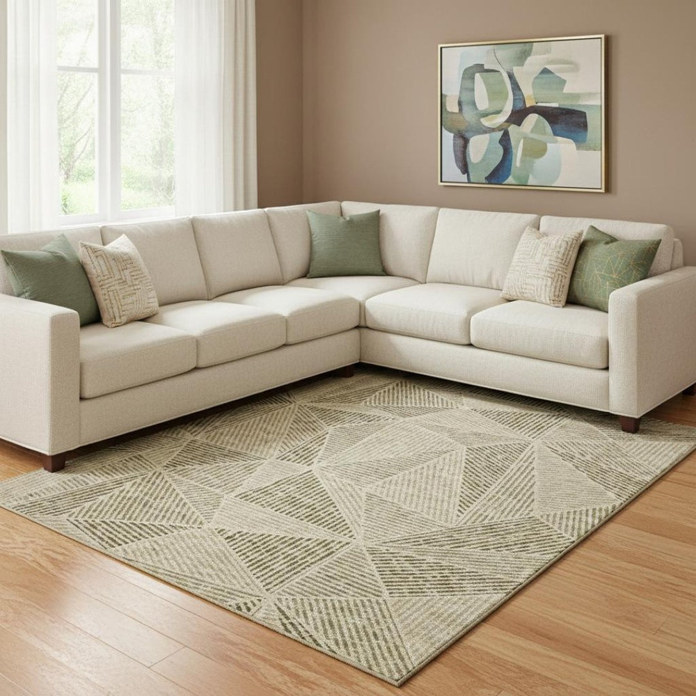 HomeRoots 8' X 10' Stylish Khaki & Beige Geometric Washable Area Rug with UV Protection for Modern Homes 651963