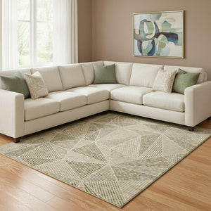 HomeRoots 8' X 10' Stylish Khaki & Beige Geometric Washable Area Rug with UV Protection for Modern Homes 651963