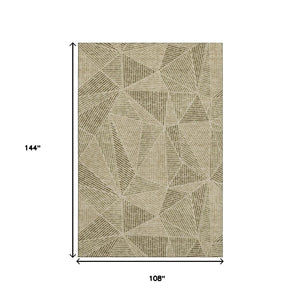 HomeRoots 9' X 12' Khaki And Beige Geometric Area Rug - Washable, UV-Protected, Stylish & Durable for Any Room 651964
