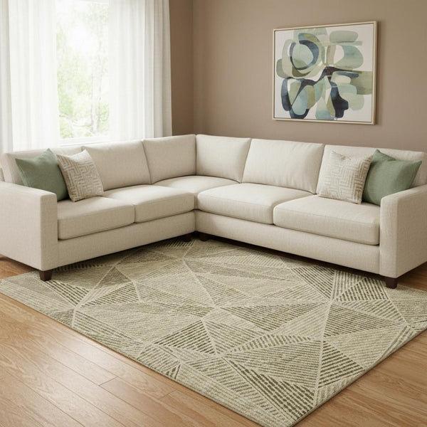 HomeRoots 9' X 12' Khaki And Beige Geometric Area Rug - Washable, UV-Protected, Stylish & Durable for Any Room 651964