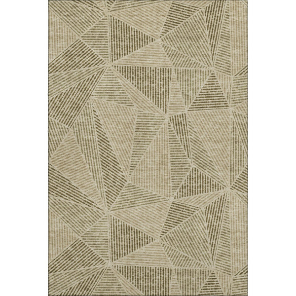 HomeRoots 9' X 12' Khaki And Beige Geometric Area Rug - Washable, UV-Protected, Stylish & Durable for Any Room 651964