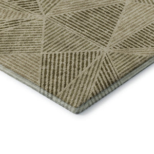 HomeRoots 9' X 12' Khaki And Beige Geometric Area Rug - Washable, UV-Protected, Stylish & Durable for Any Room 651964
