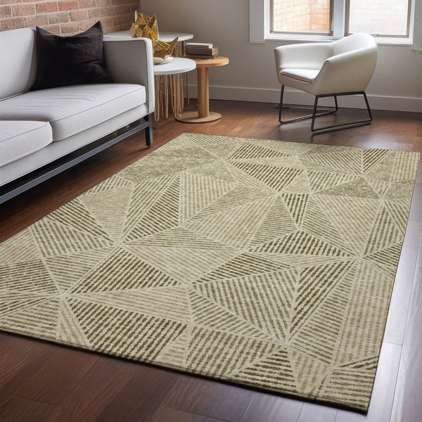 HomeRoots 10' X 14' Khaki Geometric Washable Area Rug - Stylish, Durable, UV-Protected for Modern Living Spaces 651965