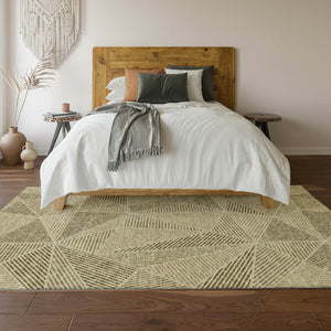 HomeRoots 10' X 14' Khaki Geometric Washable Area Rug - Stylish, Durable, UV-Protected for Modern Living Spaces 651965
