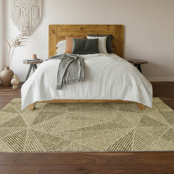 HomeRoots 10' X 14' Khaki Geometric Washable Area Rug - Stylish, Durable, UV-Protected for Modern Living Spaces 651965