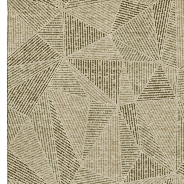 HomeRoots 10' X 14' Khaki Geometric Washable Area Rug - Stylish, Durable, UV-Protected for Modern Living Spaces 651965