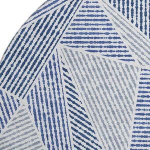 HomeRoots 8' Navy Blue & Ivory Geometric Washable Round Rug - Durable UV Resistant Design for High-Traffic Areas 651968