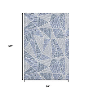 HomeRoots 8' X 10' Navy Blue Geometric Area Rug - Washable, UV Protected, Stain Resistant for Modern Spaces 651969