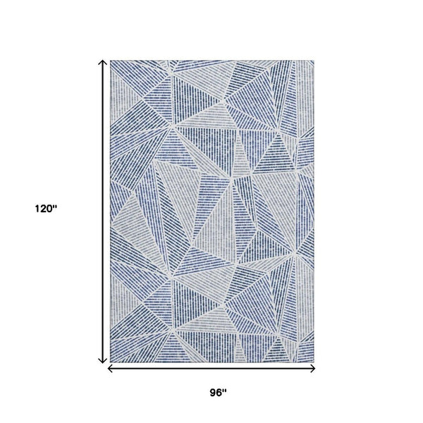 HomeRoots 8' X 10' Navy Blue Geometric Area Rug - Washable, UV Protected, Stain Resistant for Modern Spaces 651969