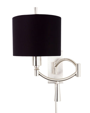 Wildwood Ra Satin Nickel Swing-Arm Sconce With Ergonomic Handle, Adjustable 18" X 24" Modern Bedside Light 65197-3