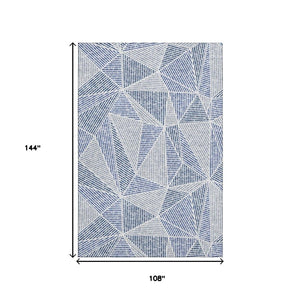 HomeRoots 9' X 12' Navy Blue & Ivory Geometric Area Rug – Washable, UV-Protected, Durable Design for Homes 651970