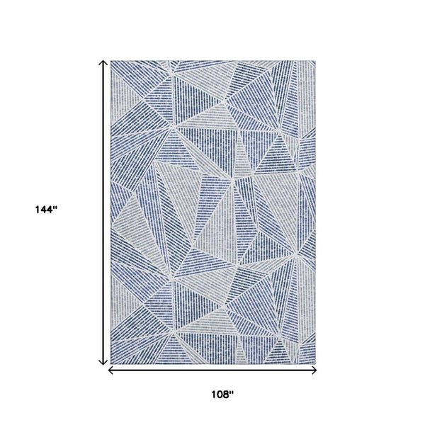 HomeRoots 9' X 12' Navy Blue & Ivory Geometric Area Rug – Washable, UV-Protected, Durable Design for Homes 651970